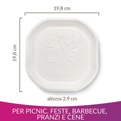Cuki Piatti Fondi in Cartoncino Biodegradabile e Compostabile, ideali con alimenti liquidi e caldi, 1 Confezione da 75 Pezzi, per Picnic, Feste, Barbecue, Pranzi e Cene, 19.8 x 19.8 cm