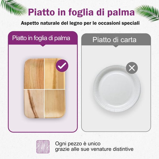 Waipur Piatti in Foglia di Palma Ecologici - 25 Pz Rettangolari 28x18 cm - Stoviglie usa e getta Biodegradabili Eleganti - Leggeri e Resistenti - Naturali e Compostabili - Simile al Bamboo e Legno