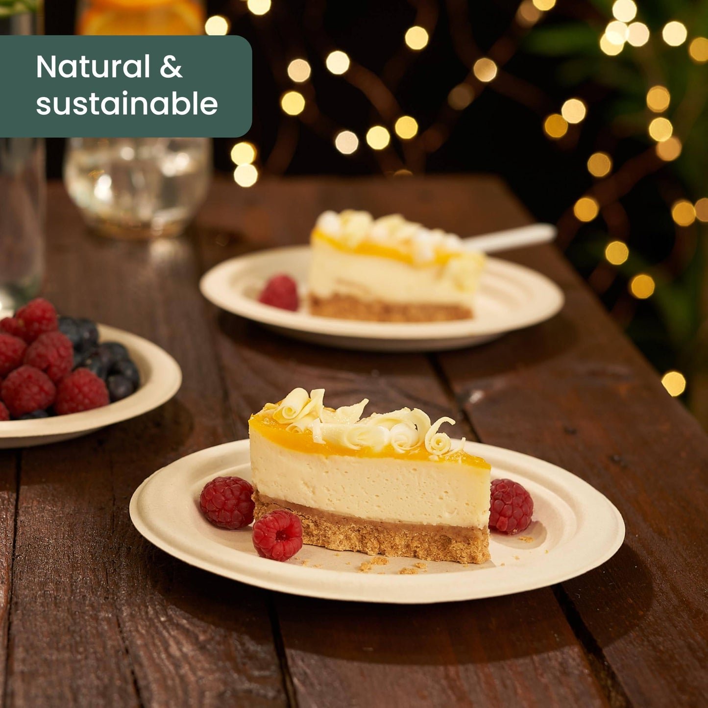 HAAGO 100 Piatti Dessert Compostabili Resistenti in Canna da Zucchero 18cm / 7" – Piattini Dessert di Carta Robusti, Antigrasso & Anti-Perdita – Biodegradabili & Monouso per Cibi Caldi/Freddi, Feste