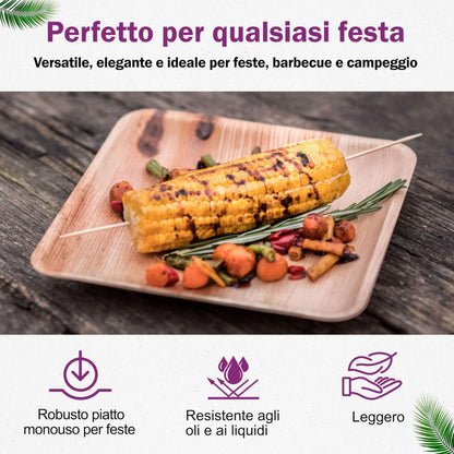 Waipur Piatti in Foglia di Palma Ecologici - 25 Pz Quadrati 20x20 cm - Stoviglie usa e getta Compostabili Eleganti - Leggeri e Resistenti - Simile al Bamboo e al Legno - Ideale per Feste