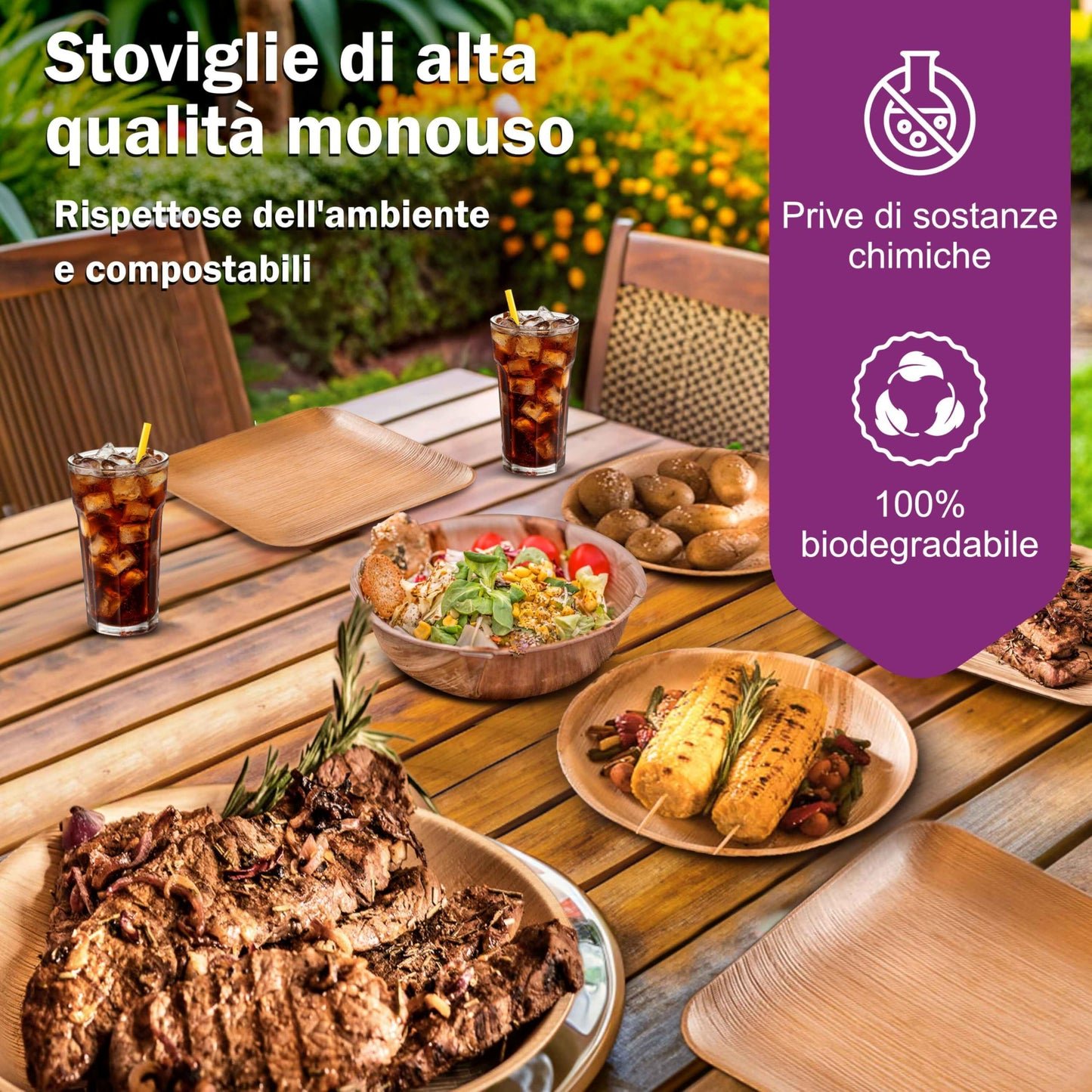 Waipur Piatti in Foglia di Palma Ecologici - 25 Pz Quadrati 20x20 cm - Stoviglie usa e getta Compostabili Eleganti - Leggeri e Resistenti - Simile al Bamboo e al Legno - Ideale per Feste