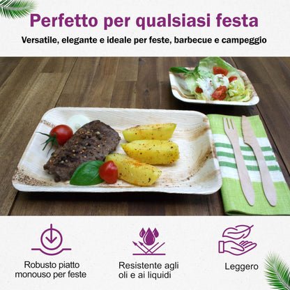 Waipur Piatti in Foglia di Palma Ecologici - 25 Pz Rettangolari 28x18 cm - Stoviglie usa e getta Biodegradabili Eleganti - Leggeri e Resistenti - Naturali e Compostabili - Simile al Bamboo e Legno